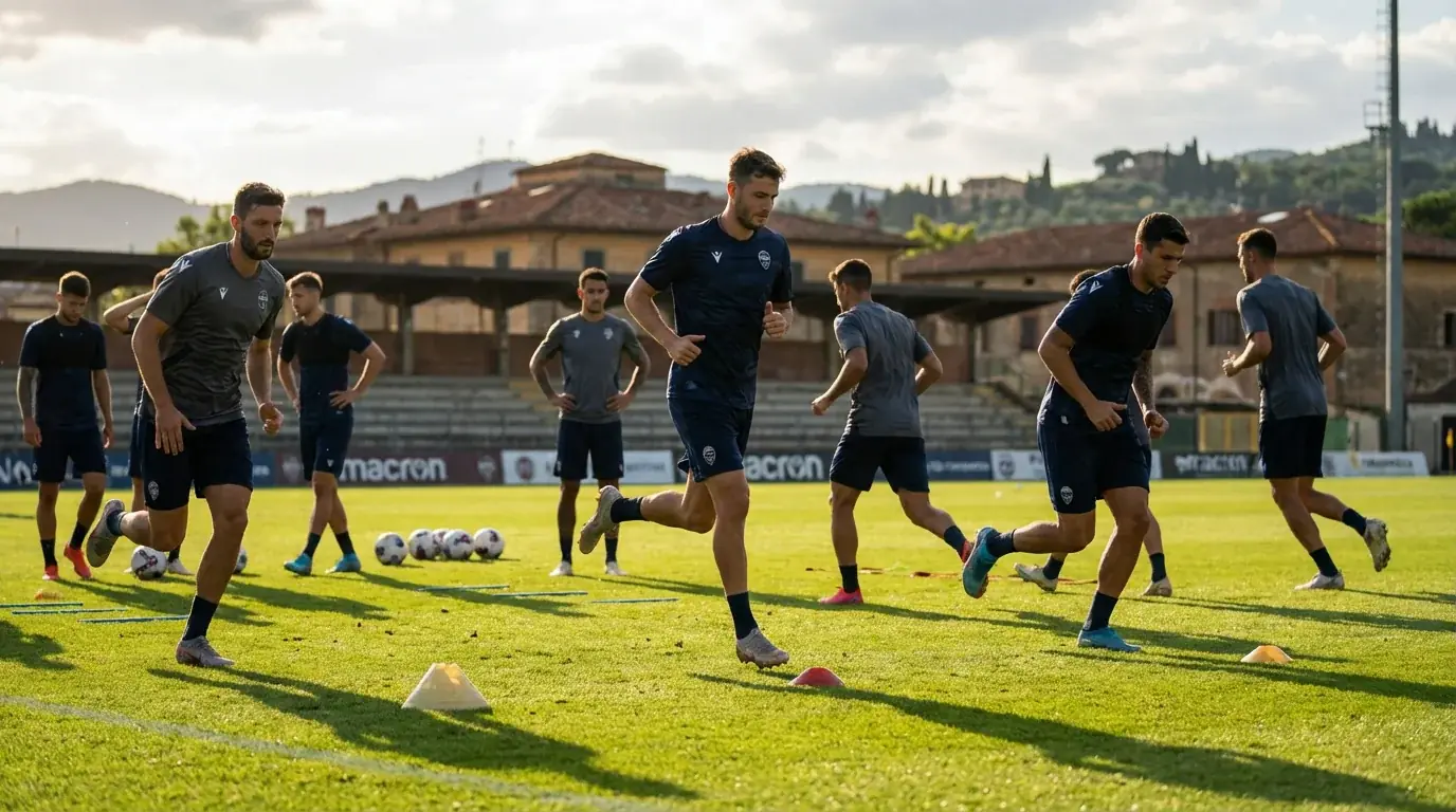 Calciatori durante allenamento prima della partita