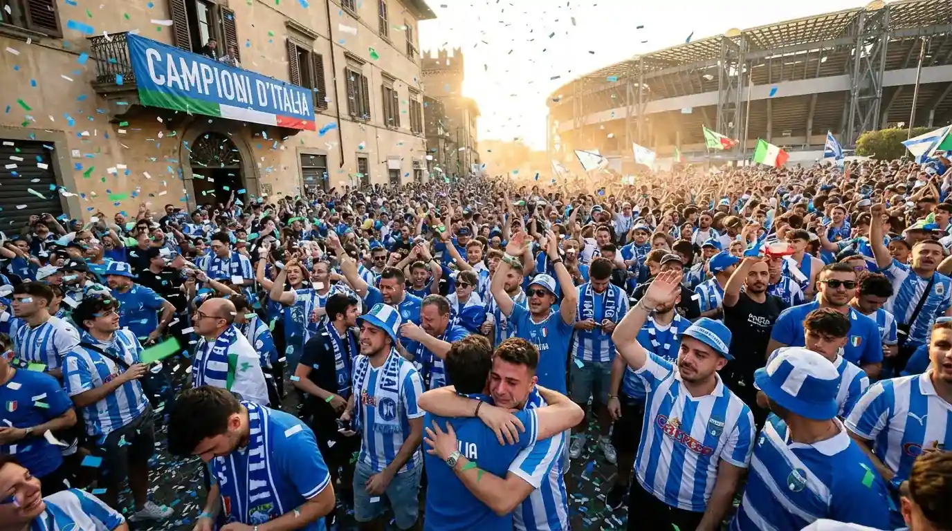 Tifosi italiani che celebrano con la coppa dello scudetto