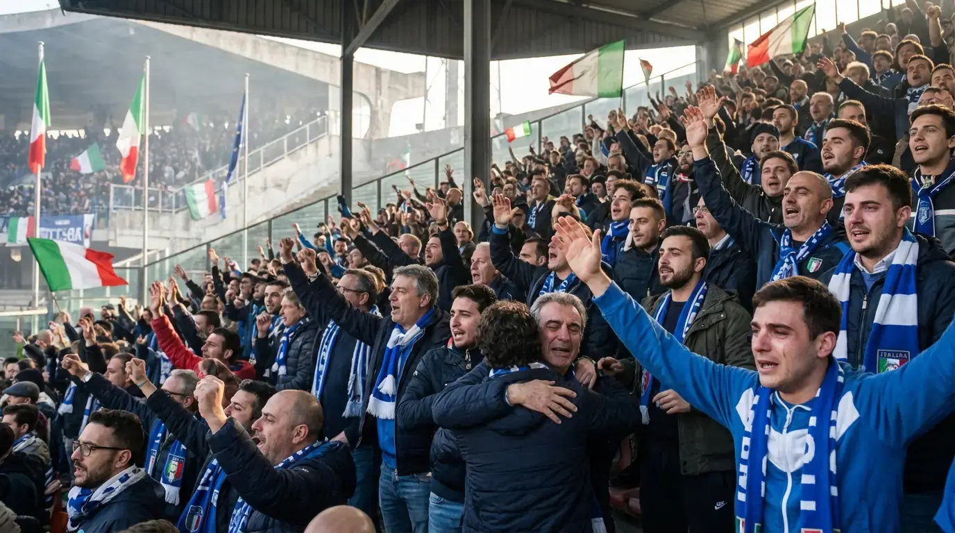 Tifosi italiani che esultano sugli spalti durante una partita di Serie A